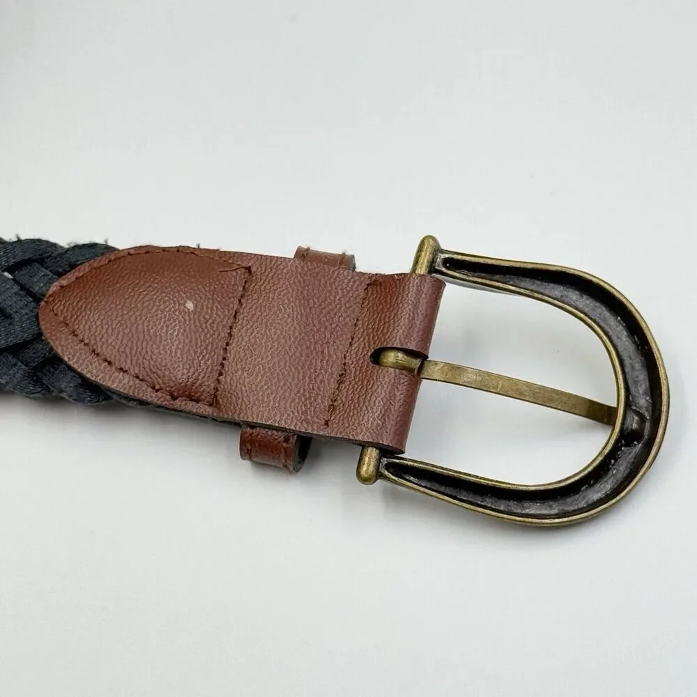 Unbranded Woven Brown Belt Size L Brass Tone Buckle Casual 1 In Wide
